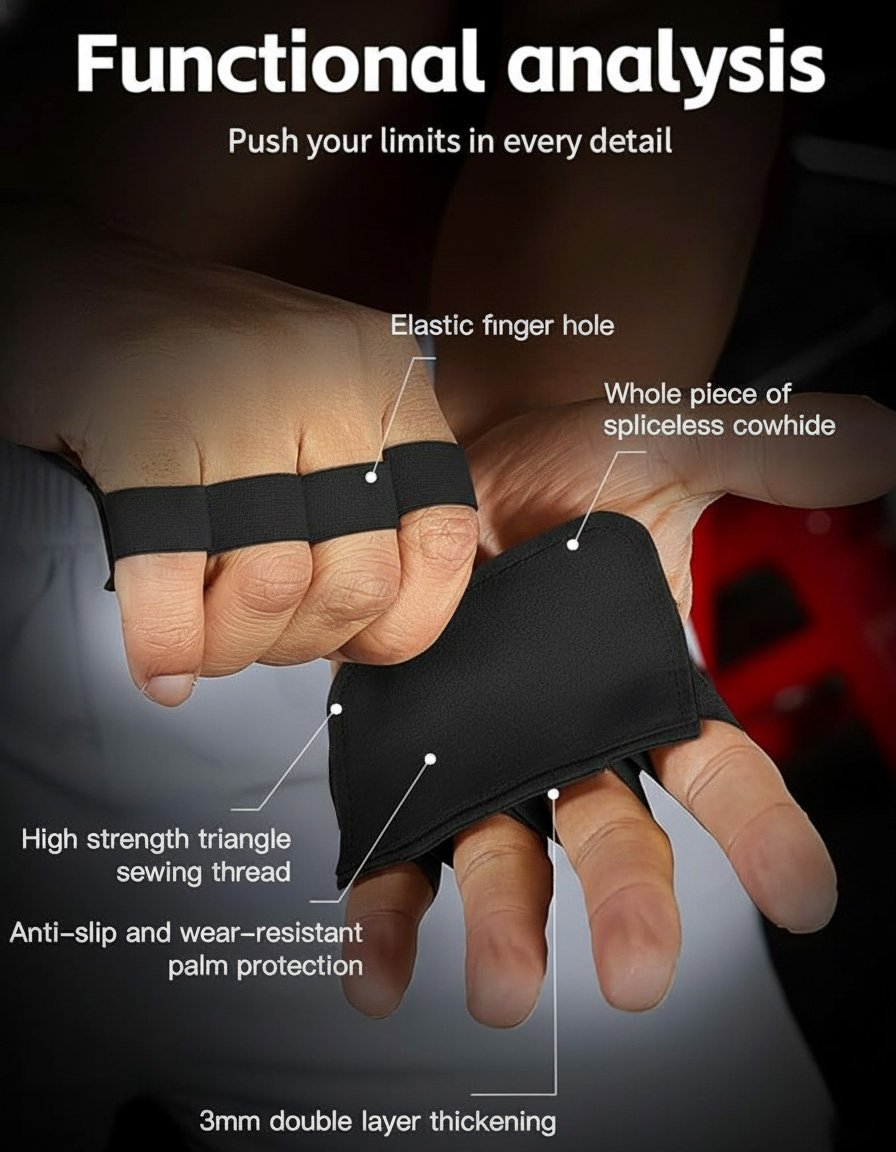 Durable leather lifting grips providing firm hand protection during workouts
