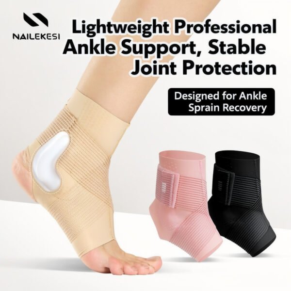 Thin breathable sports ankle protector with anti-sprain support