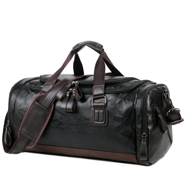 PU leather large capacity travel and gym bag for men with shoulder strap